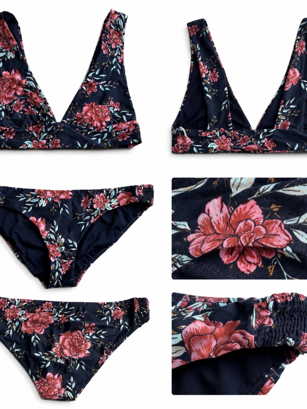 👙 Billabong Navy Floral Swim Top with Pink Blooms